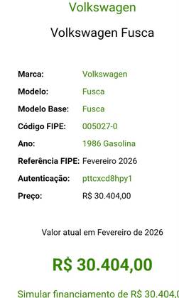 VOLKSWAGEN FUSCA 1.6 8V GASOLINA 2P MANUAL